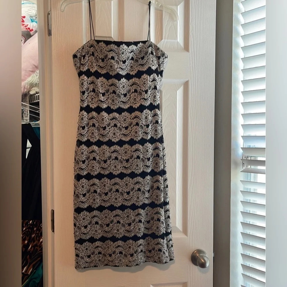 Betsy and Adam Bodycon dress size 10 black and silver sequins